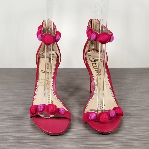 Sam Edelman Addison Pom Pom Heel Pump, Pink Leather, Womens Size 5 M / 35 - Picture 2 of 12